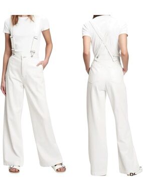 Gap Wide-Leg Suspender Jeans With Washwell Ecru White Size 24